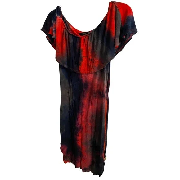black and red tie dye dress Red Tie-Dye Cotton One Piece Dress & Shirt Set